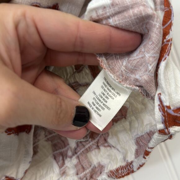 NWT Monteau Burnt Orange White Floral Boho Crop Peasant Button Front Top Blouse - Picture 4 of 5